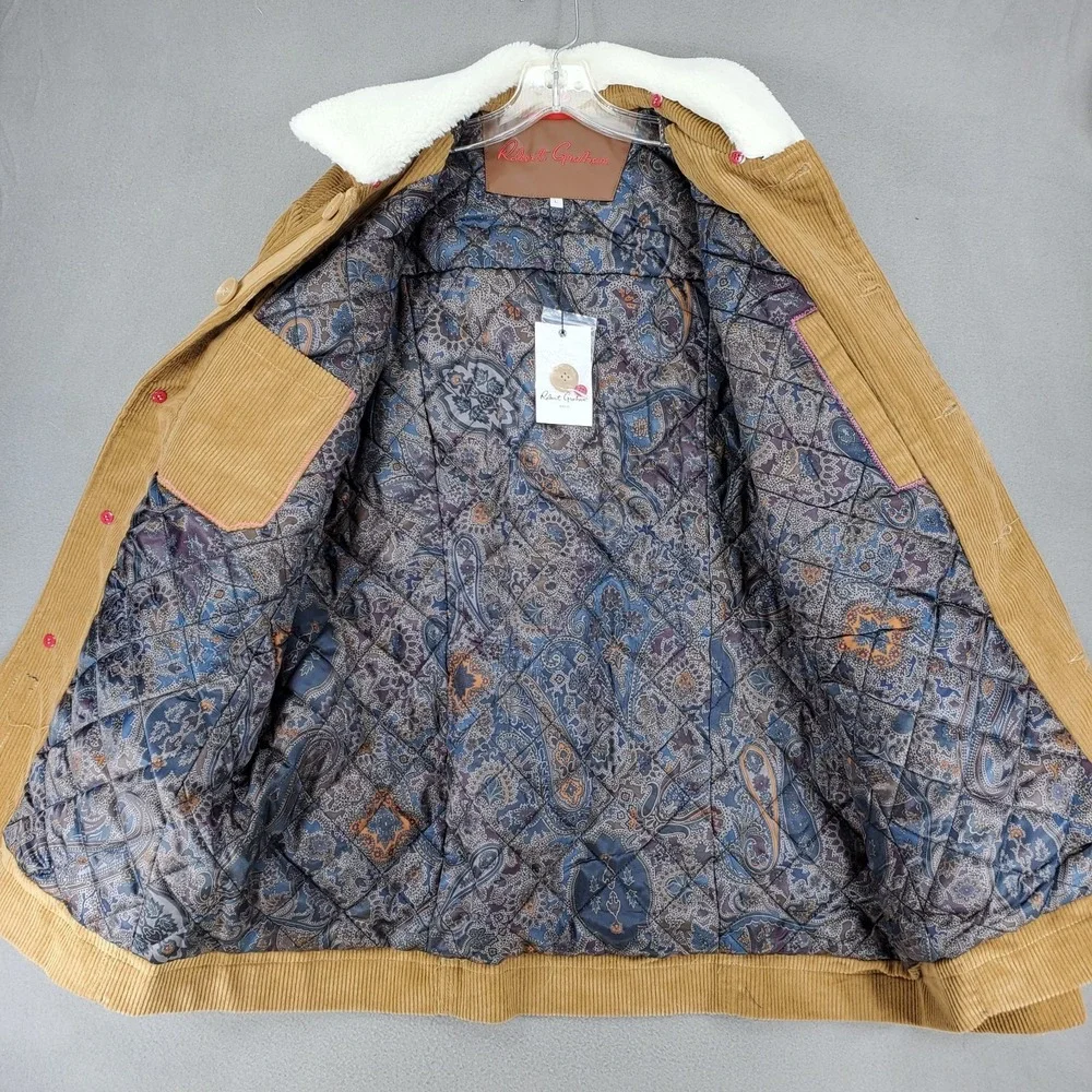 Robert Graham Mens Corduroy Quilted‎ Brown Barn Jacket Sz L Sherpa Collar Ranch